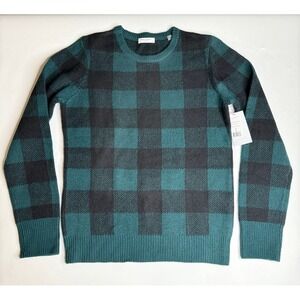 NWT Equipment Shane Plaid Crew Neck Wool Sweater Pine Black Medium